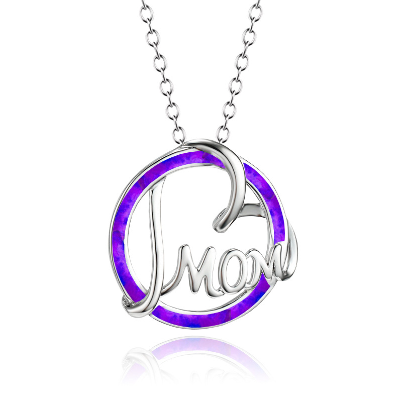 Fashion Purple Alloy Geometric Alphabet Opal Round Necklace