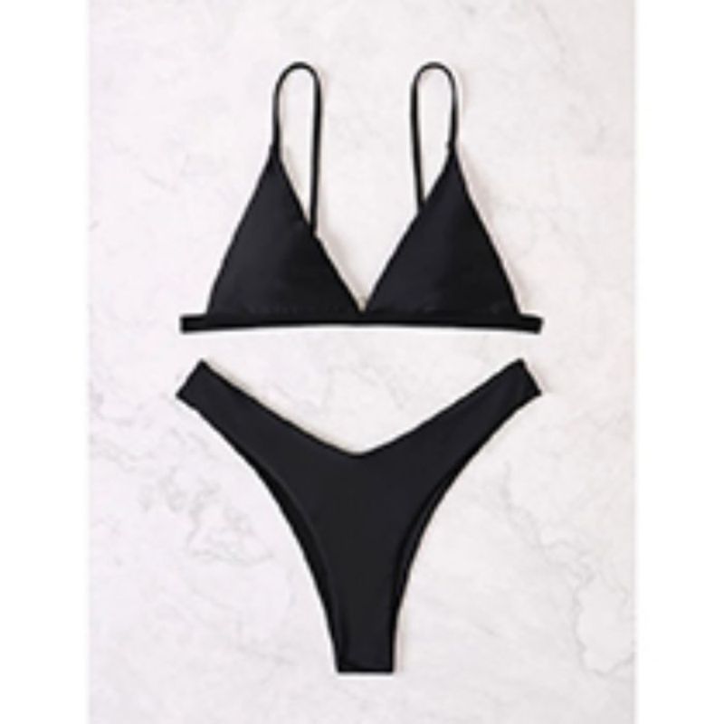 Fashion Black Polyester V-neck Tankini Swimsuit Bikini