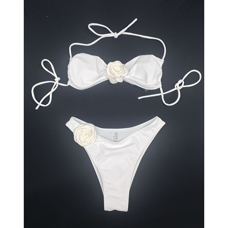 Fashion White Nylon Flower One-piece Swimsuit Bikini