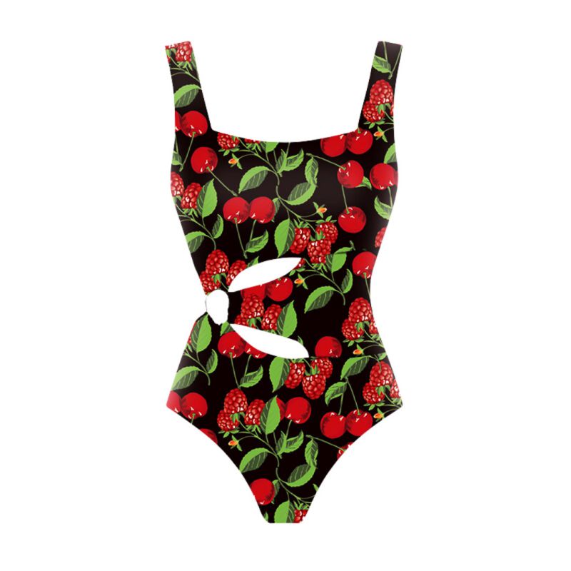 Fashion Hollow One Piece Swimsuit Polyester Printed Hollow One-piece Swimsuit