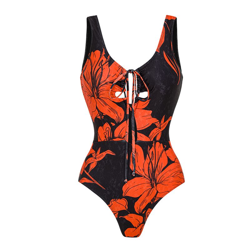 Fashion Strappy One Piece Swimsuit Polyester Printed One-piece Swimsuit