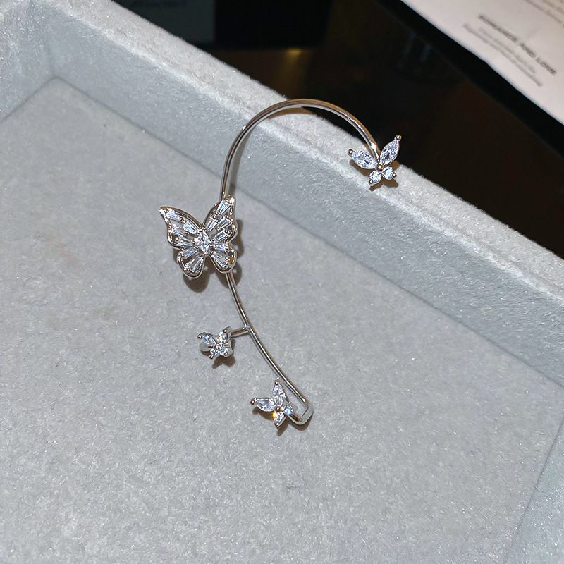 Fashion Ear Hook-silver Butterfly-right Metal Diamond-encrusted Cat Ear Clip (single)