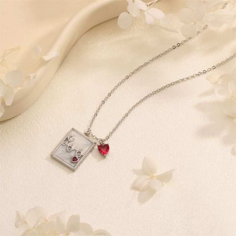Fashion Silver Copper Inlaid With Diamond Oil-dropped Letter Square Necklace