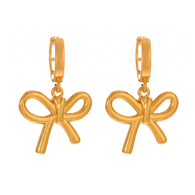 Fashion Golden 2 Copper Bow Pendant Earrings