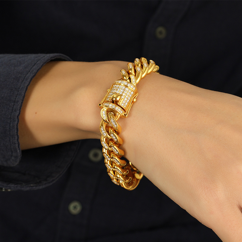 Fashion Gold Bracelet 21.5cm Titanium Steel Geometric Chain Bracelet