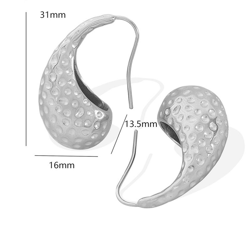 Fashion Silver Stainless Steel Water Drop Hammered Pattern Earrings