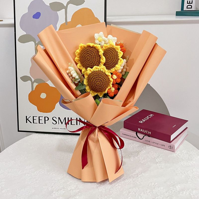 Fashion Sunflower-gold Color Wool Knitting Simulation Bouquet