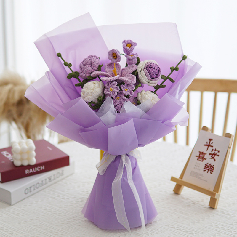Fashion Purple Color Packaged And Shipped Wool Knitting Simulation Bouquet