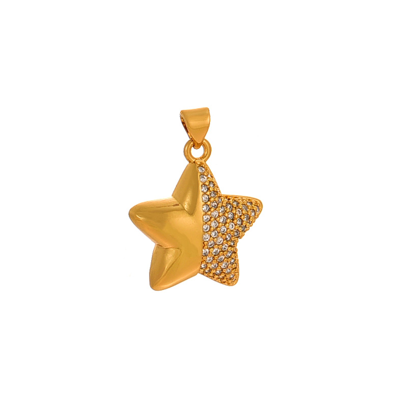 Fashion Golden 4 Copper Inlaid Zircon Five-pointed Star Pendant Accessories