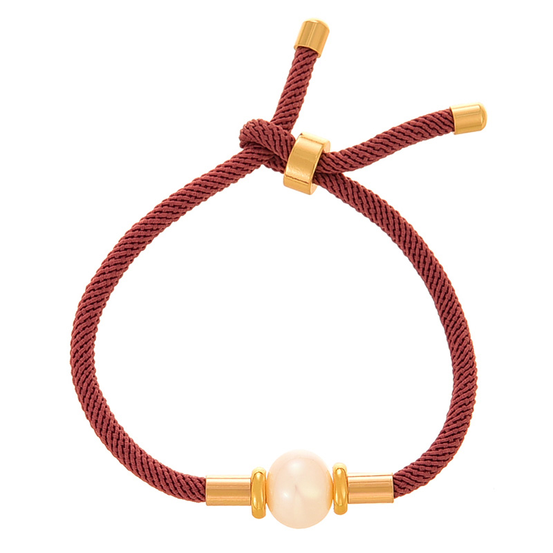 Fashion Leather Pink Pearl Braided Adjustable Copper Bracelet