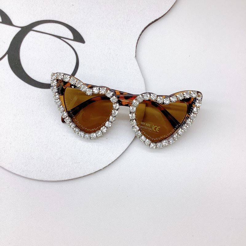 Fashion Leopard Print-colored Diamond (children) Pc Diamond Heart Children's Sunglasses