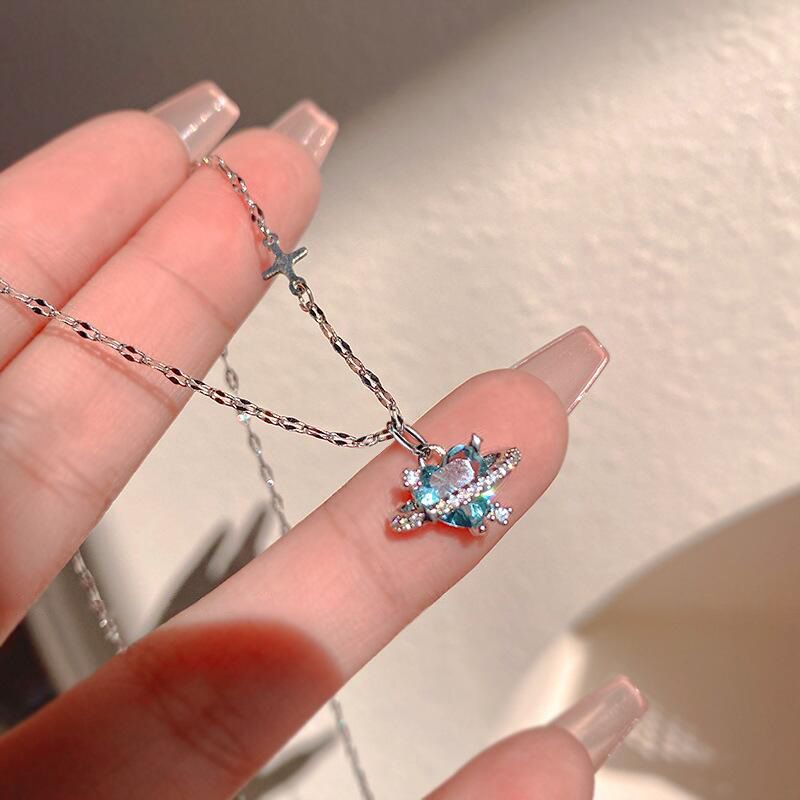 Fashion Silver Alloy Diamond Planet Necklace