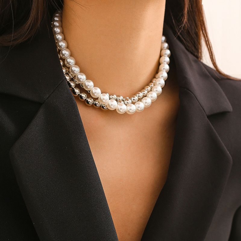 Fashion Silver Imitation Pearl Ball Beads Necklace