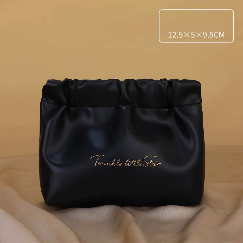 Fashion Wrinkled Gold Bag Classic Black-small Pu Large Capacity Storage Bag