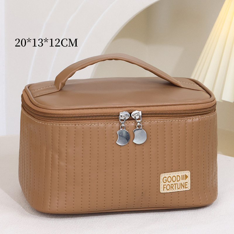 Fashion Mocha Brown-square Style Pvc Large Capacity Portable Storage Bag