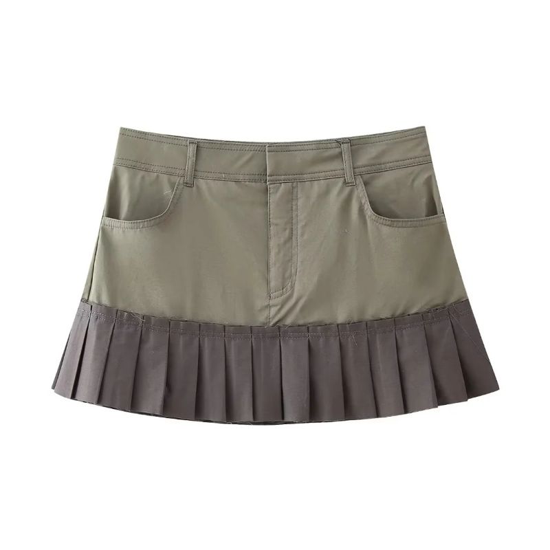 Fashion Green Patchwork Wide Pleated Skirt