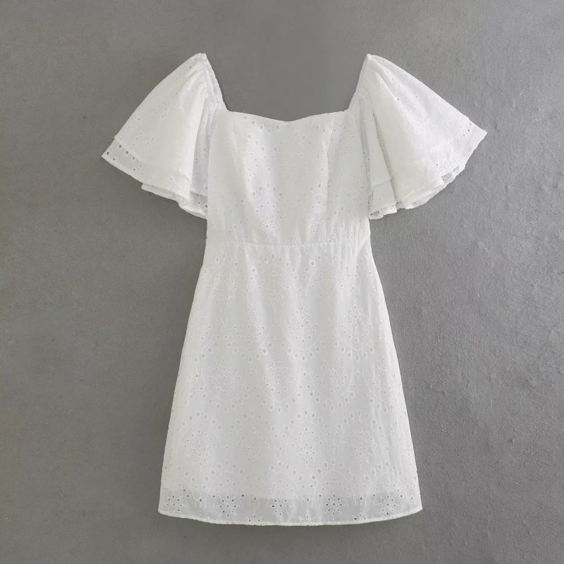 Fashion White Polyester One-shoulder Ruffled Embroidered Skirt