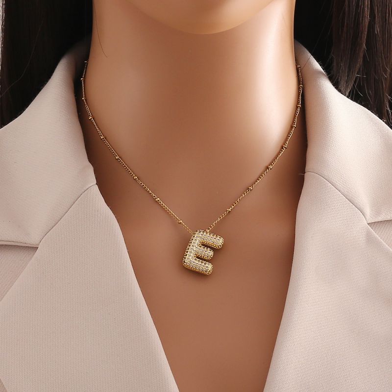 Fashion E Copper Inlaid Zirconium 26 Letter Necklace