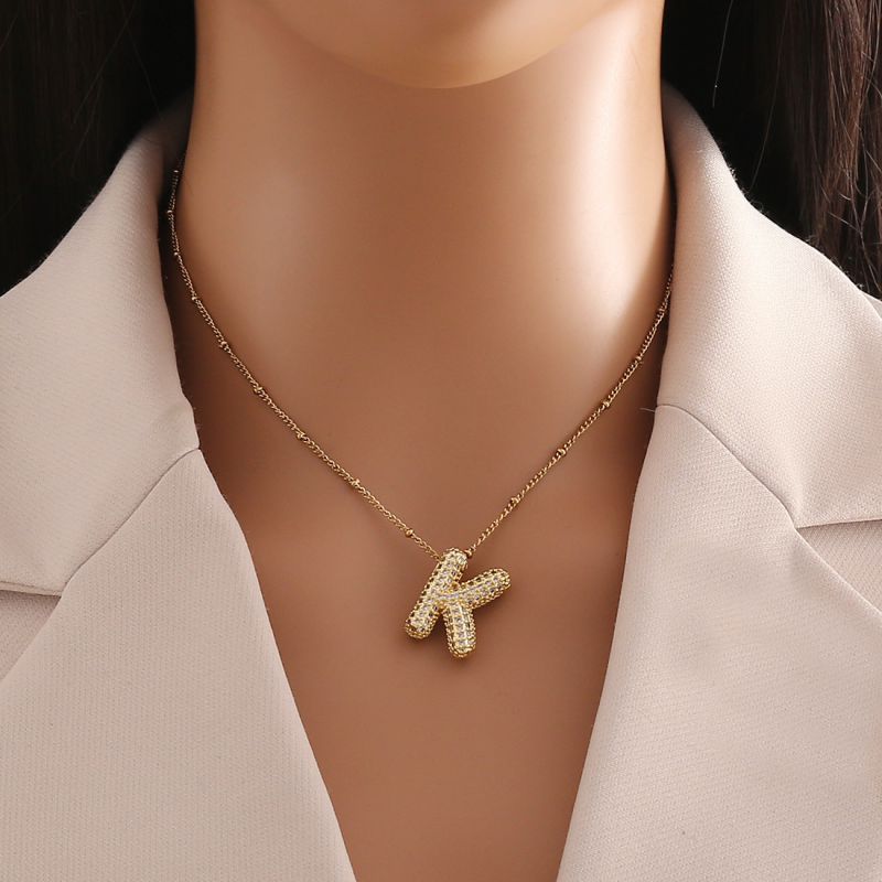 Fashion K Copper Inlaid Zirconium 26 Letter Necklace