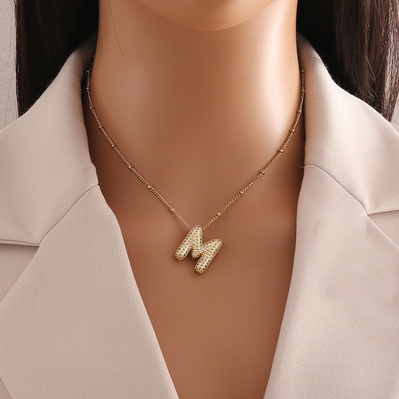 Fashion M Copper Inlaid Zirconium 26 Letter Necklace