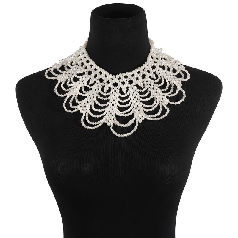 Fashion White Pearl Beaded Braided Necklace