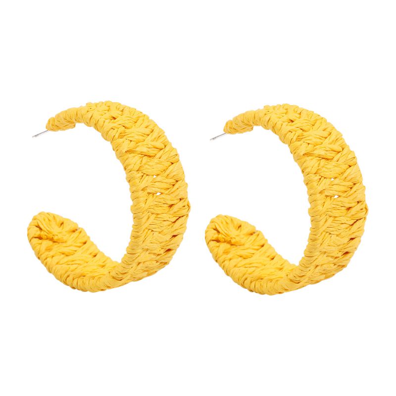 Fashion Yellow Raffia Braided C-shaped Earrings