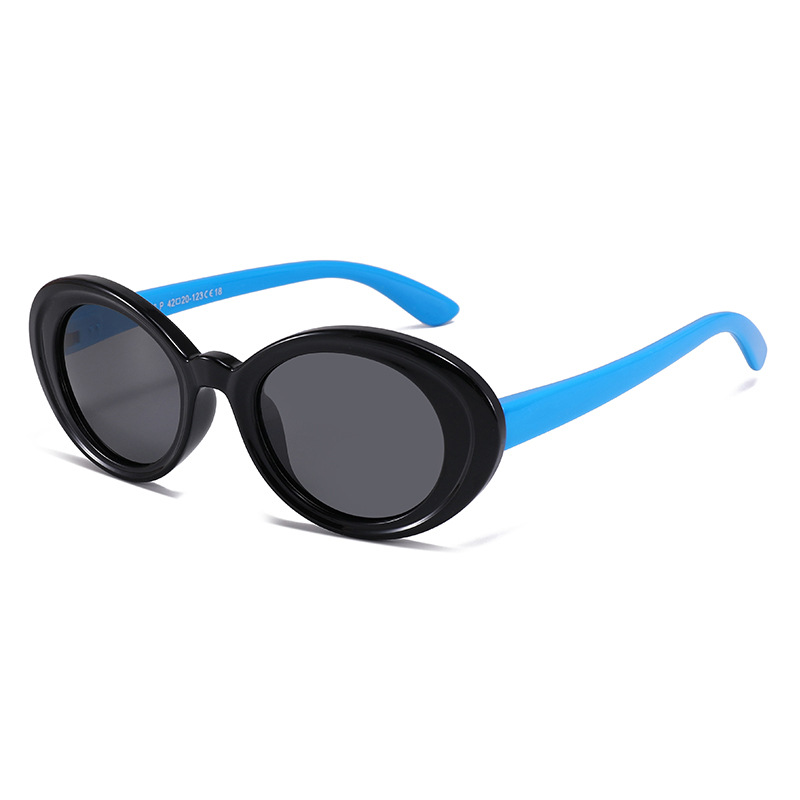 Fashion Black Frame Blue Legs Silicone Oval Children's Sunglasses