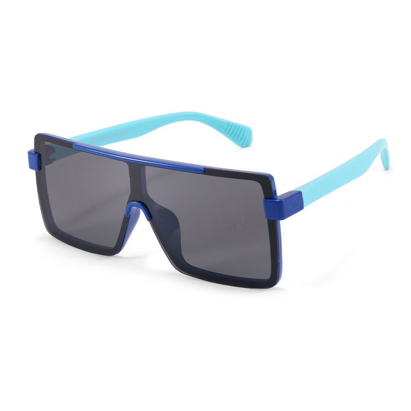 Fashion Dark Blue Frame Light Blue Legs Children's One-piece Square Sunglasses