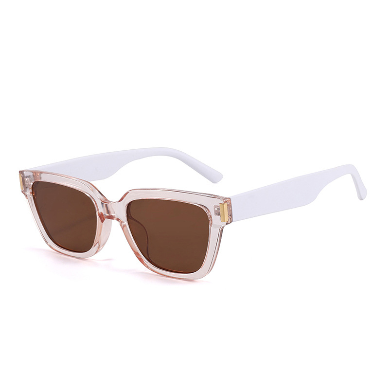 Fashion Transparent Pink Frame White Leg Tea Slices Cat Eye Large Frame Sunglasses