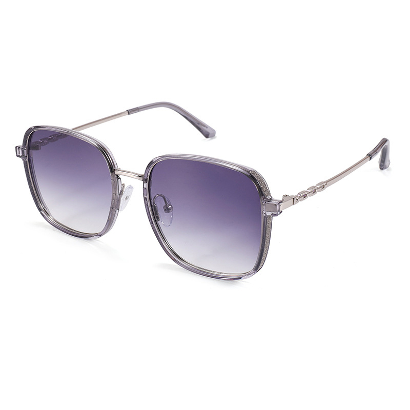 Fashion Transparent Gray Frame Gradient Purple Film Large Square Frame Sunglasses