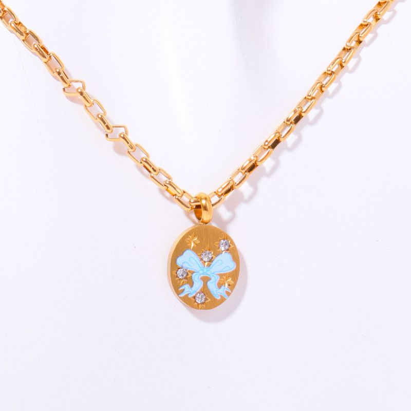 Fashion Adventure & Wonder Copper Diamond Bow Painted Necklace