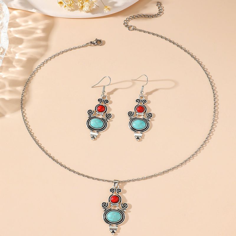 Fashion Suit Alloy Geometric Blue Pine Necklace And Earrings Set
