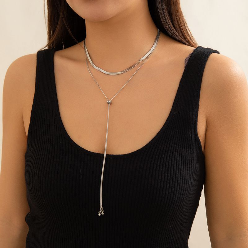 Fashion Silver Copper Geometric Snake Bone Chain Double Layer Necklace