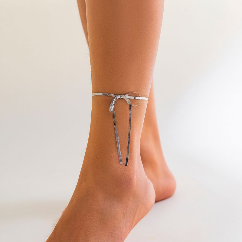 Fashion Silver Alloy Bow Anklet