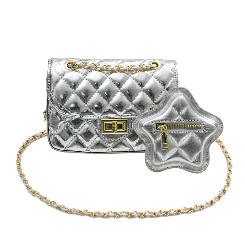 Fashion Silver Pu Diamond Lock Flap Crossbody Bag