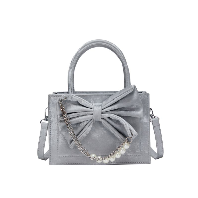 Fashion Silver Pu Bow Large Capacity Crossbody Bag