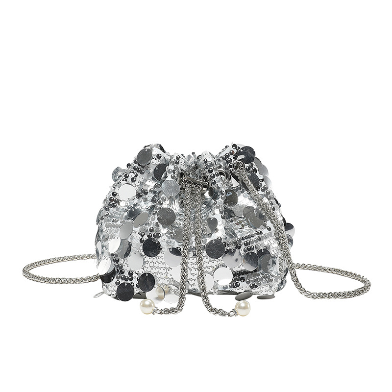 Fashion Silver Sequined Large-capacity Drawstring Crossbody Bag