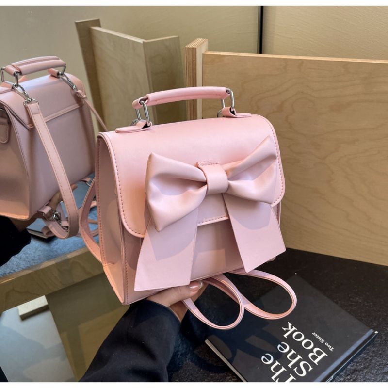 Fashion Pink Pu Bow Flap Backpack
