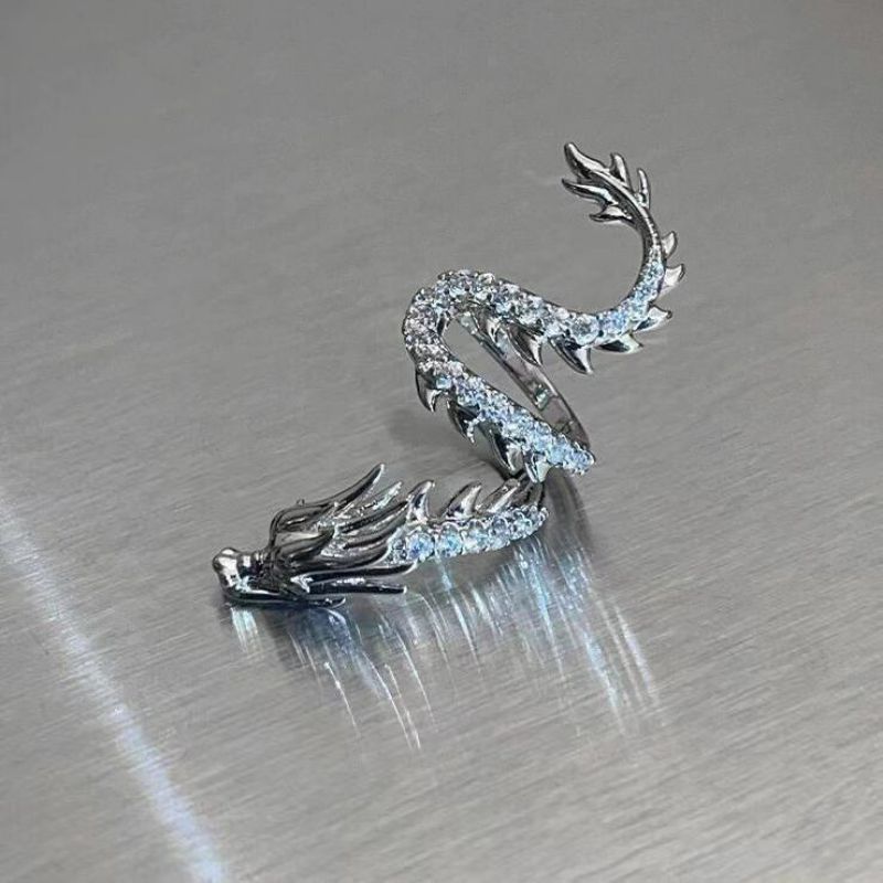 Fashion Silver Single Left Ear Alloy Diamond-encrusted Dragon-shaped Ear Cuff (single Piece)