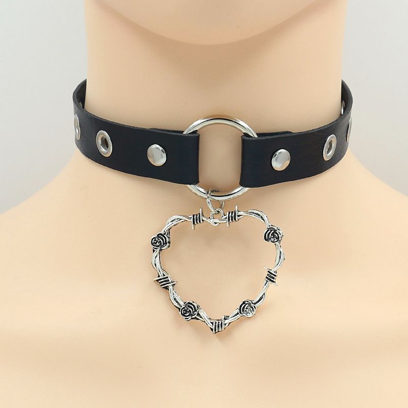 Fashion Love Thorns Roses Leather Studded Love Thorn Collar
