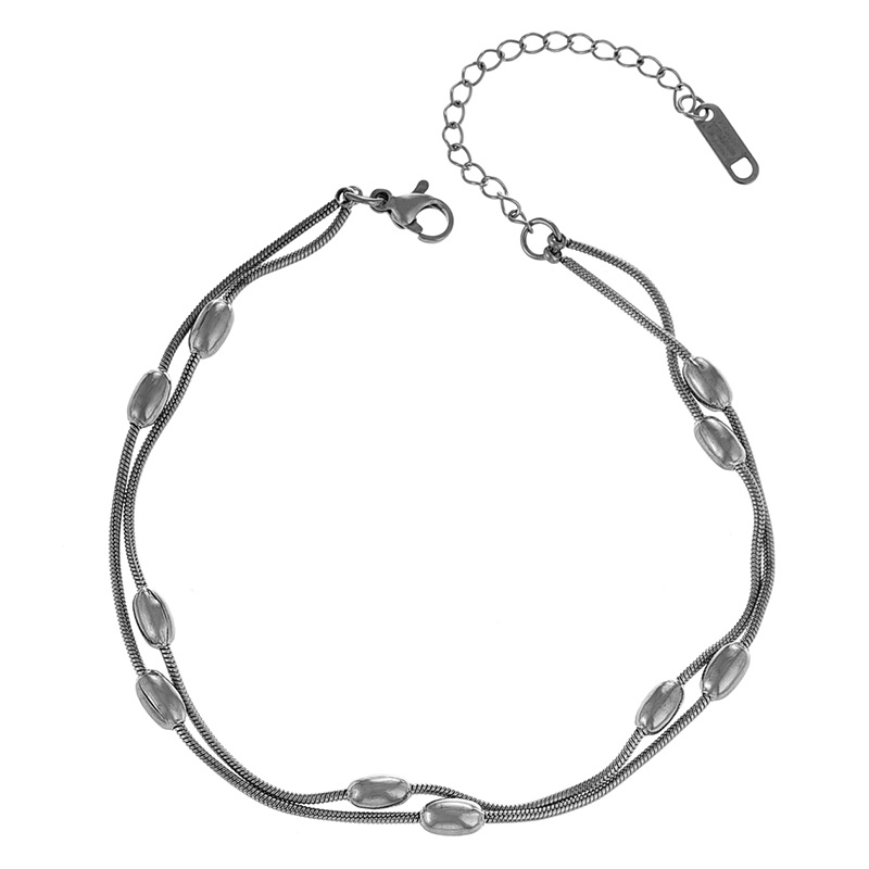 Fashion Silver Titanium Steel Double Chain Bead Anklet