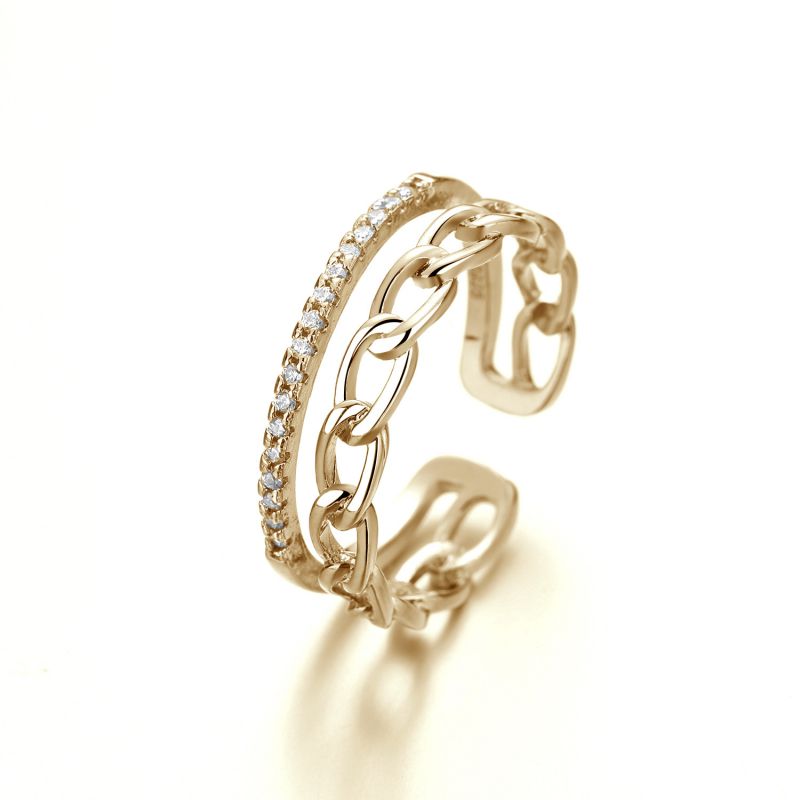 Fashion Geometric Double Layer Ring (yellow Gold) Copper Double Chain Ring