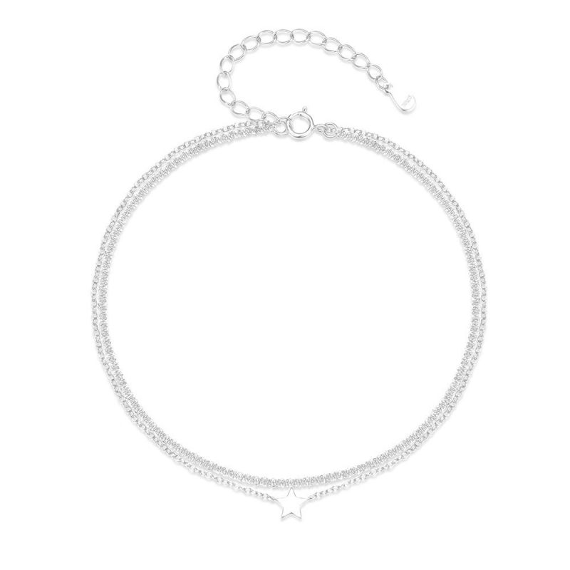 Fashion Silver Silver Double Chain Five-pointed Star Anklet