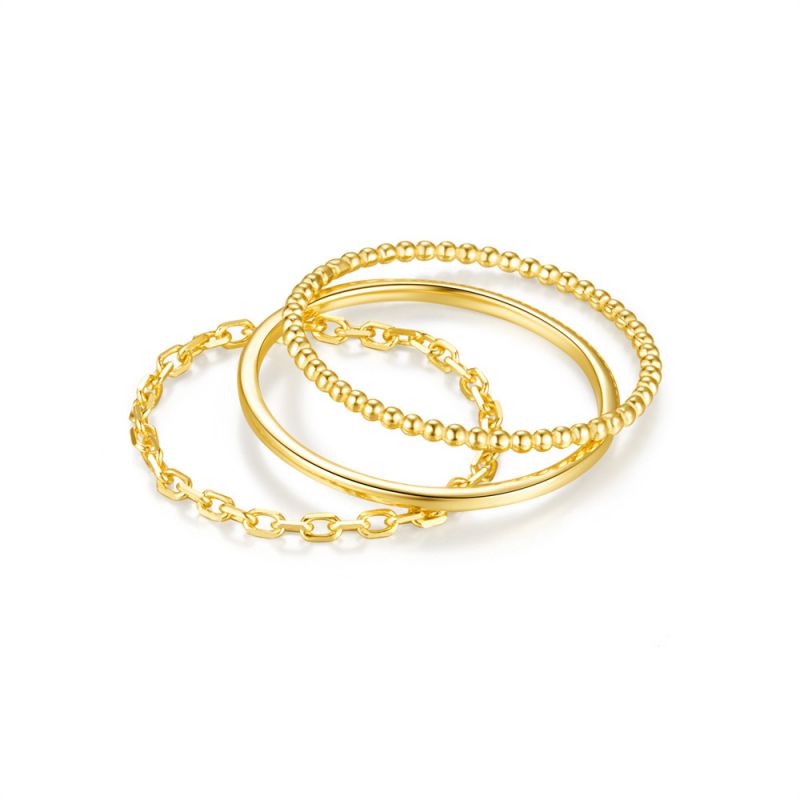 Fashion Set Of 3 - Gold Silver Diamond Geometric Bracelet Set