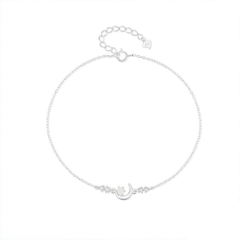 Fashion Silver Silver Diamond Crescent Opal Anklet
