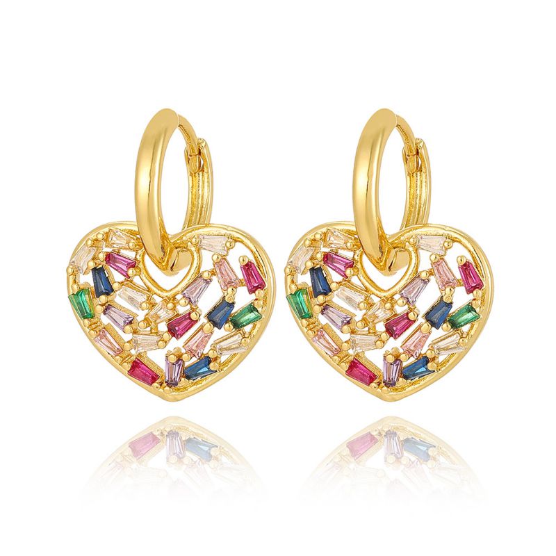 Fashion Color Copper Diamond Love Earrings