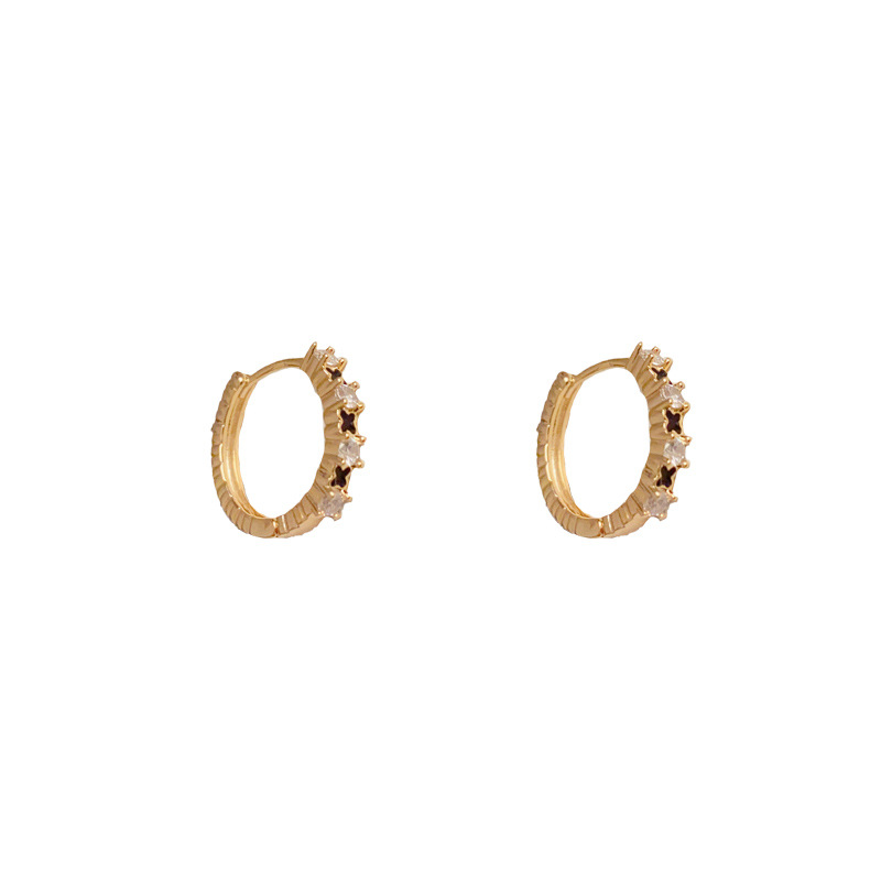 Fashion Two-color Zircon Earrings (thick Real Gold To Preserve Color) Copper Inlaid Zirconium Round Earrings