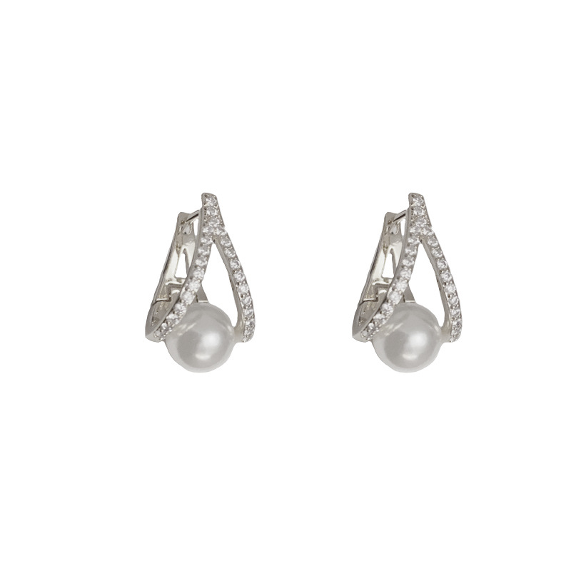 Fashion Silver Copper Diamond Geometric Pearl Earrings