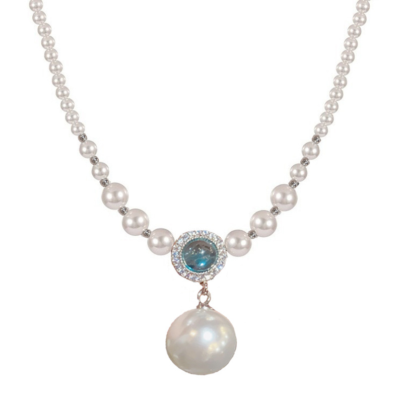 Fashion Silver Pearl Beaded Diamond Round Necklace