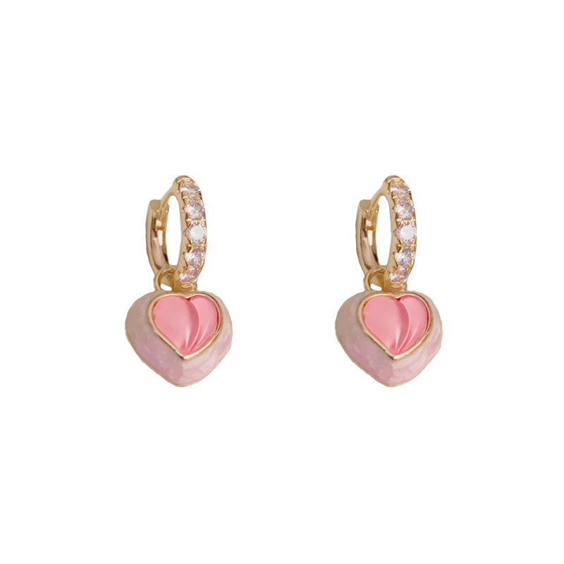 Fashion Pink Copper Diamond Love Earrings